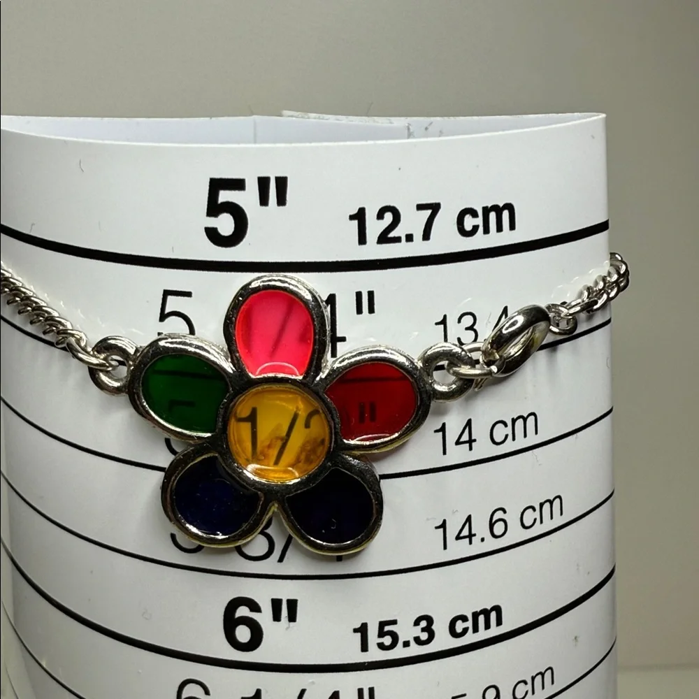 Vintage Stunning Colorful glass Flower Charm Bracelet Sz 5 or 5.25 max